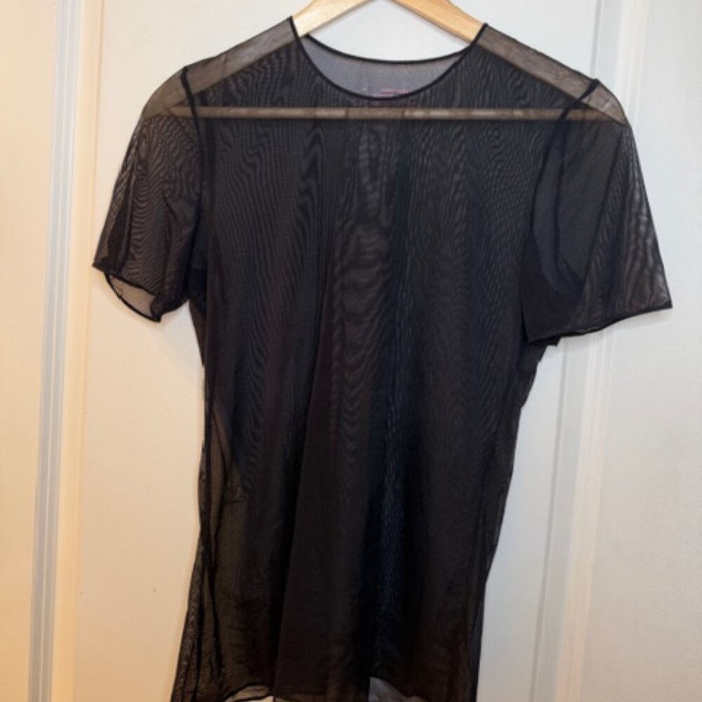 Commando black sheer short sleeve crewneck top, size M, like new